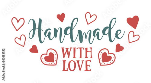 Handmade with love - stamp for homemade products and shops. Vector badge, label. Vector Illustration