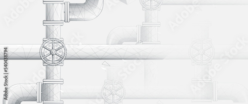 Black and white Pipeline, Industrial background. Low polygon and wireframe style design. Vector illustration