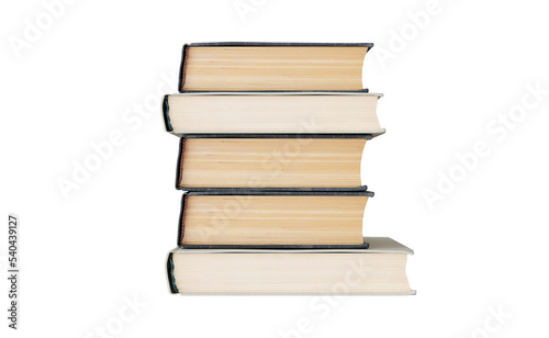 Close up book cover Books stacked set on isolate background.