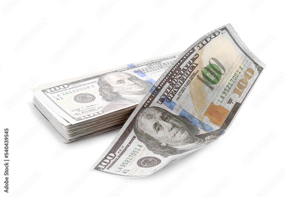 Dollar banknotes isolated on white. American national currency Dollar banknotes isolated on white. American national currency