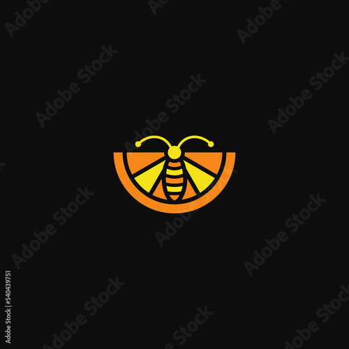 Lemon slice combination with bee. Logo design.