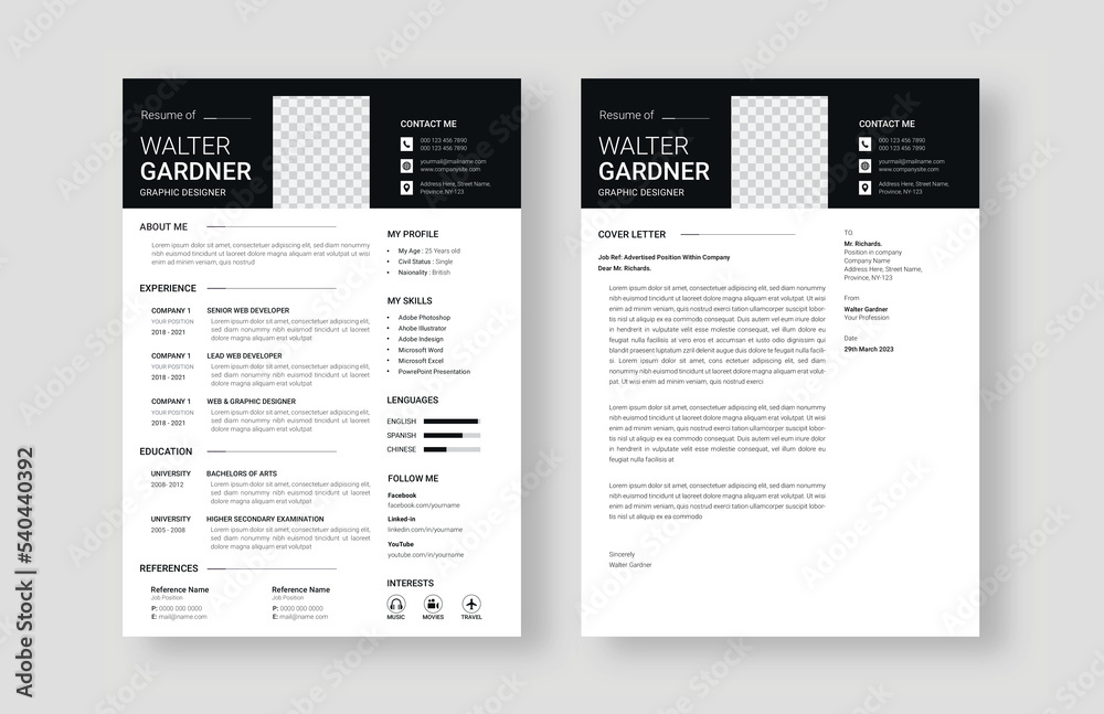 Modern Resume Layout, Curriculum vitae, and Cover Letter Design Template Modern Resume Layout, Curriculum vitae, and Cover Letter Design Template