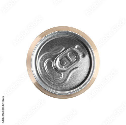 Aluminum can with drink isolated on white, top view