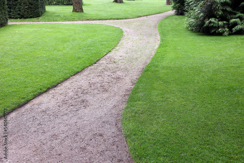 Fototapeta Naklejka Na Ścianę i Meble -  Pathway surrounded by beautiful green lawn outdoors. Landscape design