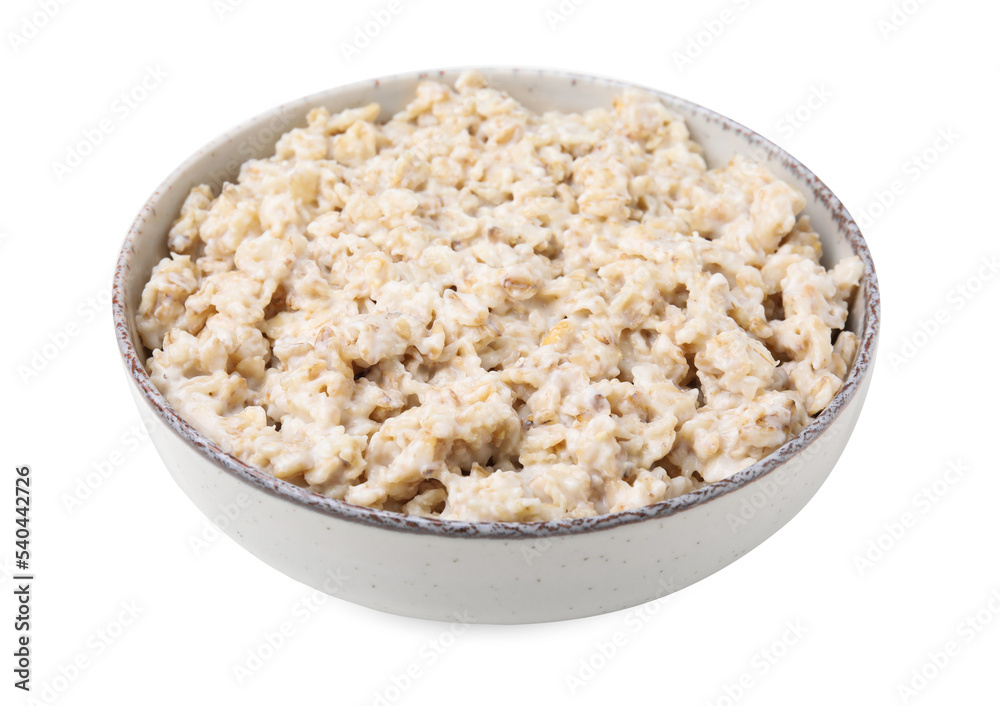 Ceramic bowl with oatmeal isolated on white Ceramic bowl with oatmeal isolated on white