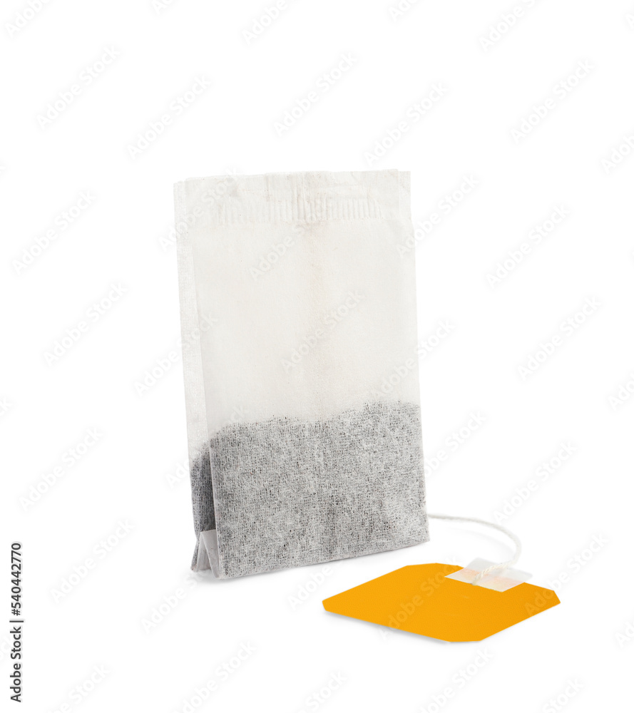 Obraz premium New tea bag with tab isolated on white