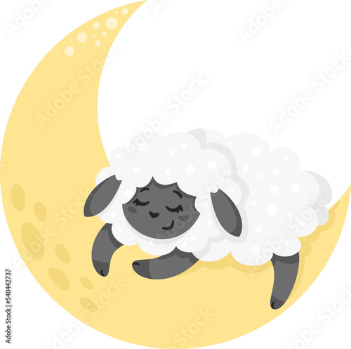Vector children's illustration. Cute black sheep sleeping on the moon. Illustration for children's print 