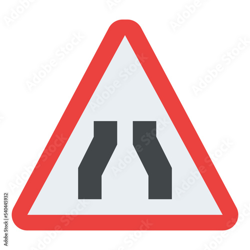 road ahead narrows traffic sign