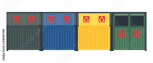 Set of trash container icons in flat style isolated on white background.