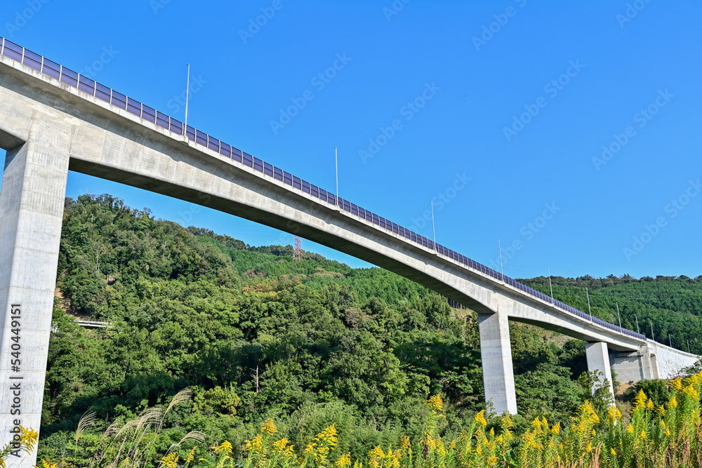 クリアな青空背景に架かる大きな橋