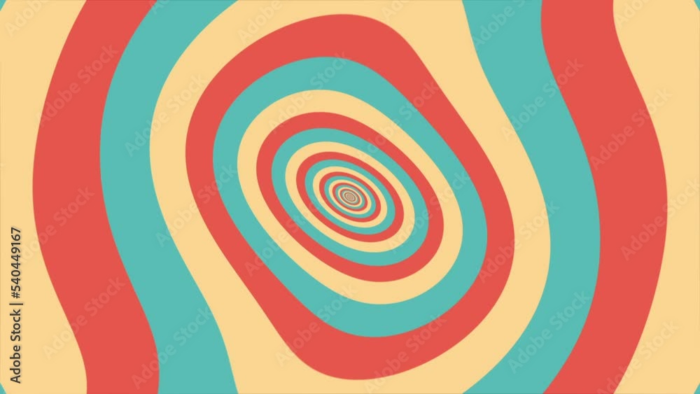 Colorful retro 1970s warped circles pattern background with gently moving circles in warm vintage color tones. This simple motion background animation is full HD and a seamless loop.