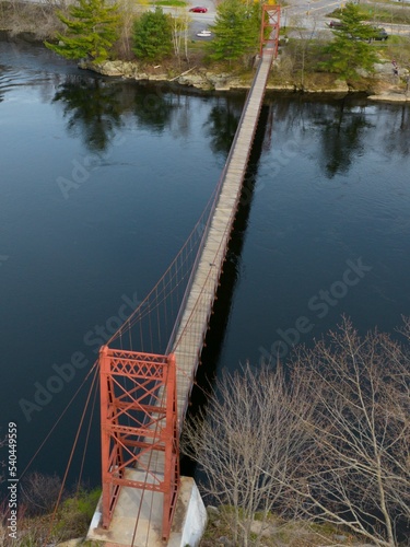 Bird's eye view of Androscoggin Swinging Bridge in Topsham, Maine, USA photo