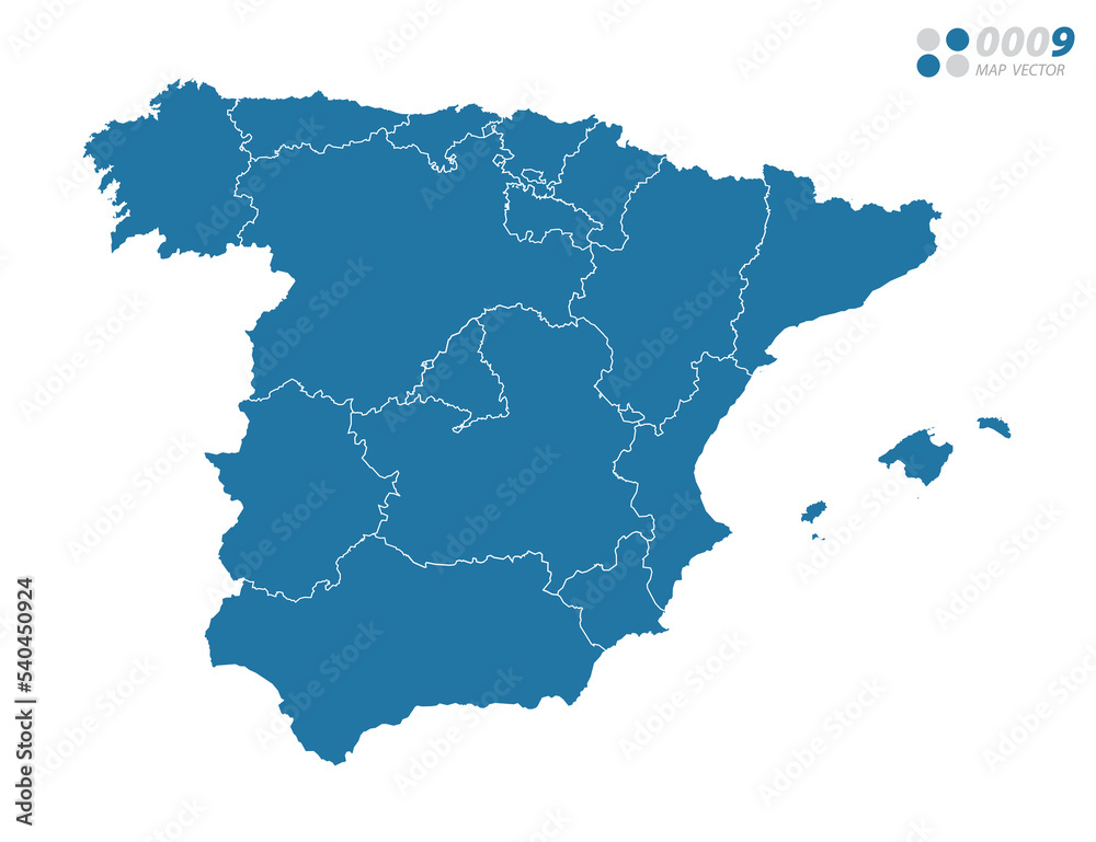 Vector blue of map Spain.