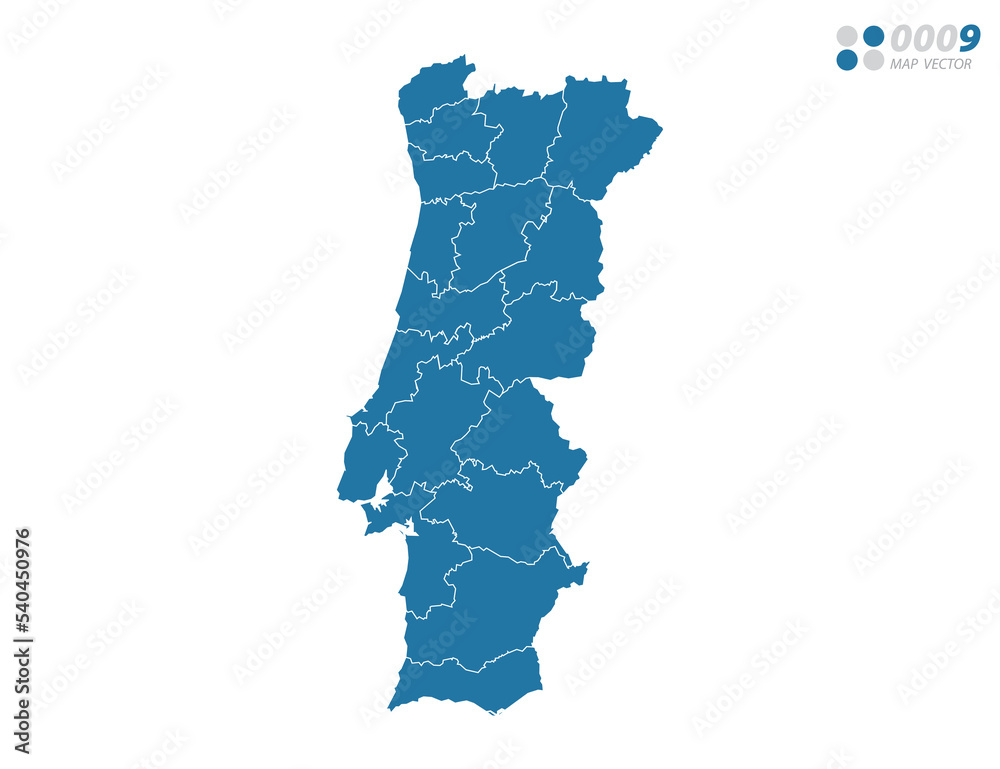 Vector blue of map Portugal.