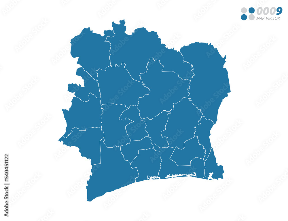 Vector blue of map Ivory Coast.