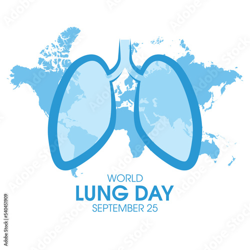 World Lung Day poster with healthy lungs vector. Human lungs and world map blue silhouette icon vector isolated on a white background. September 25. Important day