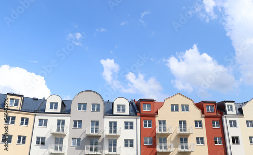 Fototapeta Naklejka Na Ścianę i Meble -  Beautiful view of modern houses against blue sky