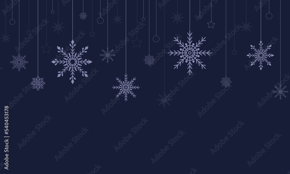 Garland of hanging snowflakes in flat style, snowflake banner for winter holidays. Garland of hanging snowflakes in flat style, snowflake banner for winter holidays.