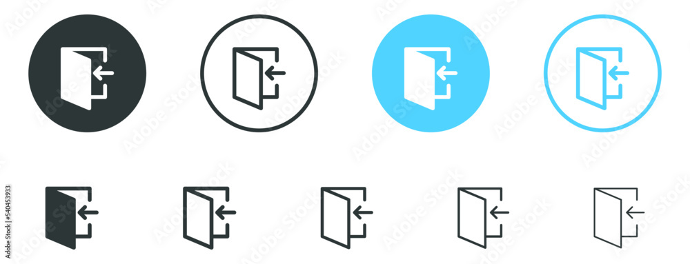 arrow Login account icon - Enter symbol, log in icon button - arrow and door icon entry symbols in filled, thin line, outline and stroke style for apps and website arrow Login account icon - Enter symbol, log in icon button - arrow and door icon entry symbols in filled, thin line, outline and stroke style for apps and website