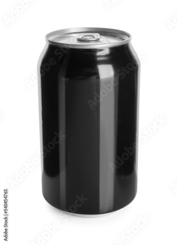 Black aluminum can isolated on white. Mockup for design