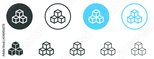 cube icon symbol with three blocks. cubic building icon, three sugar cubes icon - block chain logo icon for website design and mobile, app icons