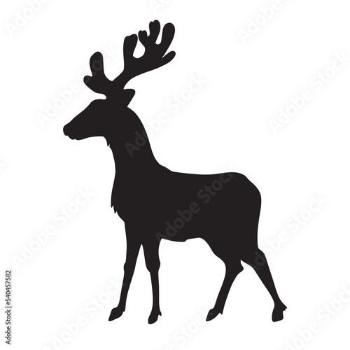 Beautiful  noble  proud deer. Profile view  side view. In black fill. Hand drawing. Vector