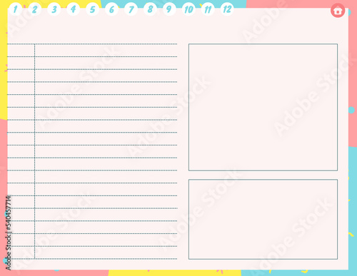 blank page for planner half line page with box on pink background