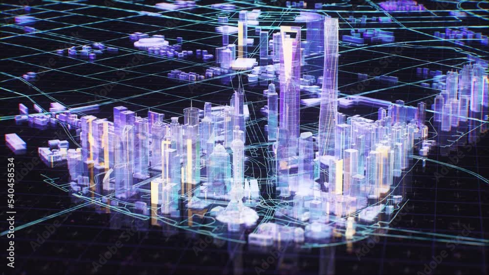 Asian city 3d glowing hologram background Shanghai