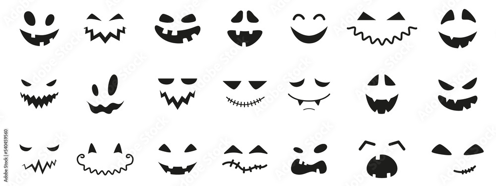 Naklejka premium Collection of funny and scary ghost or pumpkin faces for Halloween