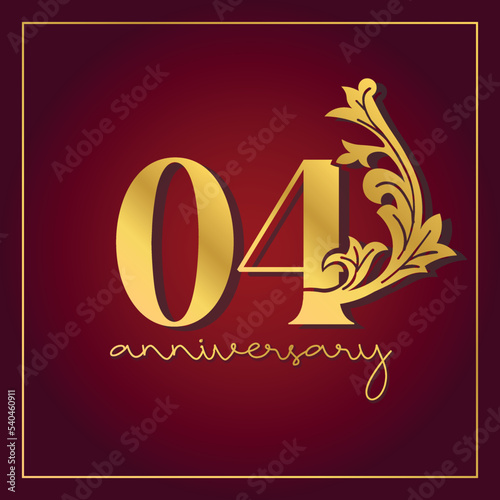 04th Anniversary celebration banner with  on red background. Vintage Decorative number vector Design. photo