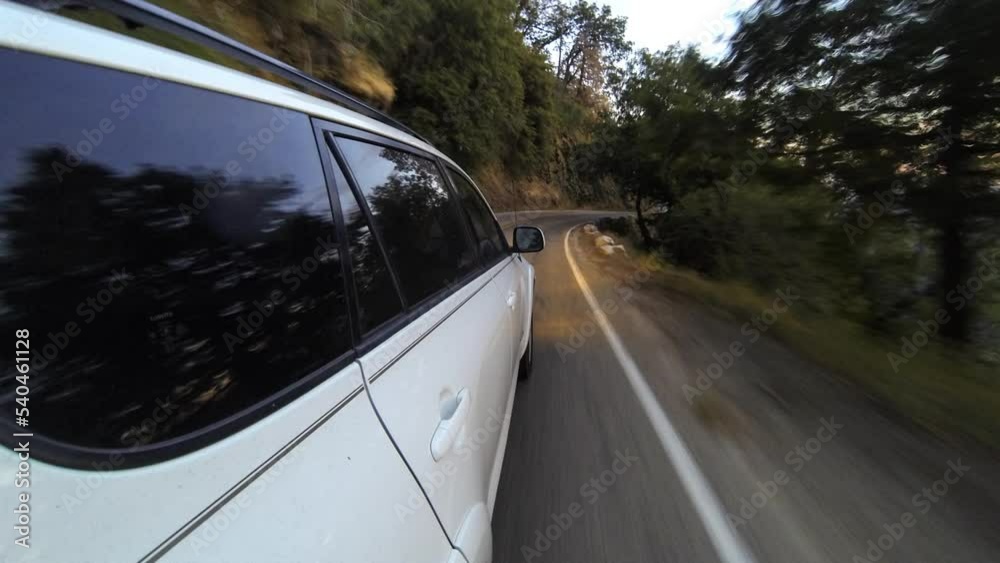 Point Of View Time Lapse Shot Of Man With Camera Filming From Car Window Moving On Road From Sunset To Evening - Yosemite, California
