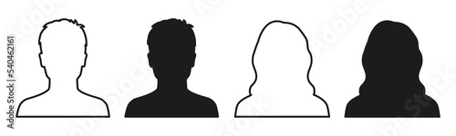 Man and woman head icon silhouette. Male and female avatar profile, face silhouette sign – vector for stock
