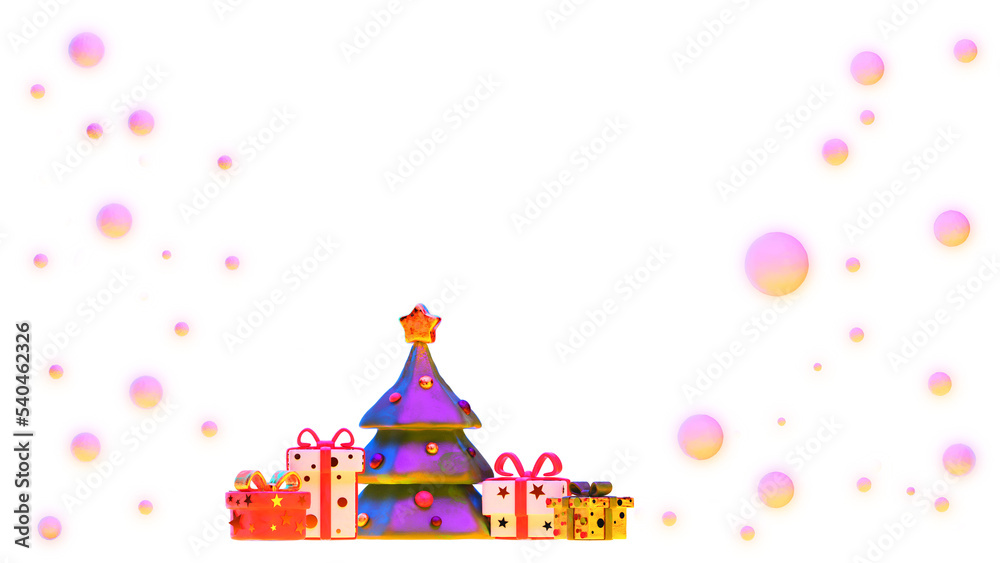 Fototapeta premium Christmas tree with gifts under falling snow
