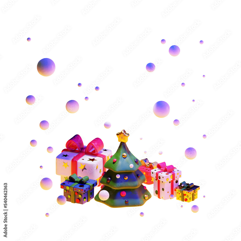 Christmas tree and gift boxes clay illustration