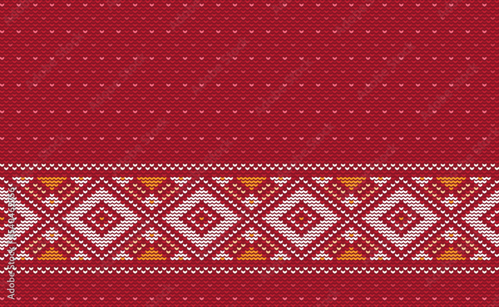 Design knit pattern vector, Cross stitch ethnic geometric background, Embroidery abstract Navajo style, Red and white pattern geometry horizontal, Design for textile, fabric, cloth, print, wall art Design knit pattern vector, Cross stitch ethnic geometric background, Embroidery abstract Navajo style, Red and white pattern geometry horizontal, Design for textile, fabric, cloth, print, wall art