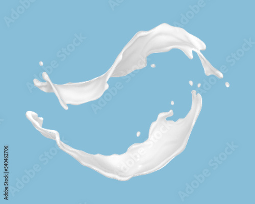 Milk splashes isolated on blue background. Vector illustration