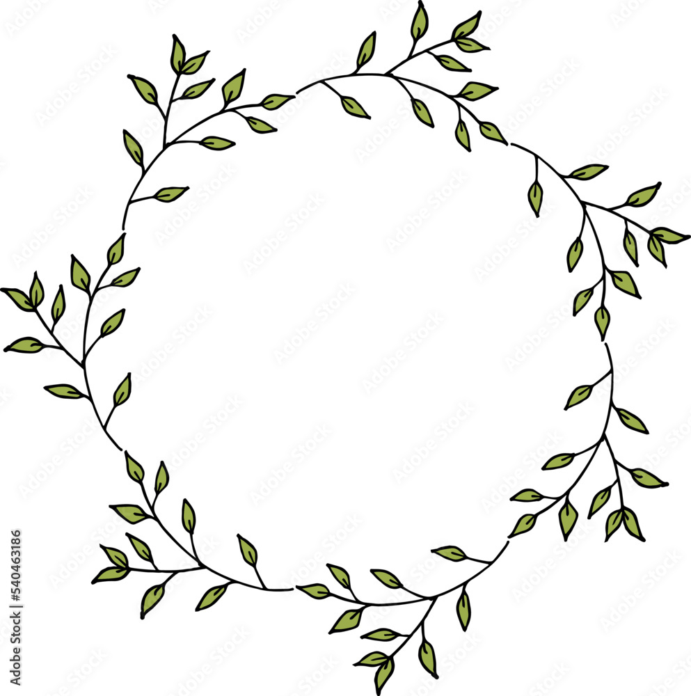 Round frame with positive green branches on white background. Vector image.