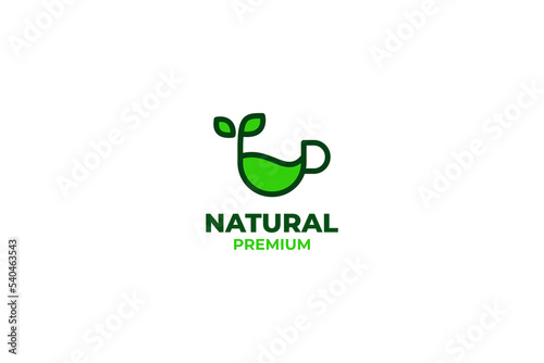 Flat cup of tea logo design vector template illustration