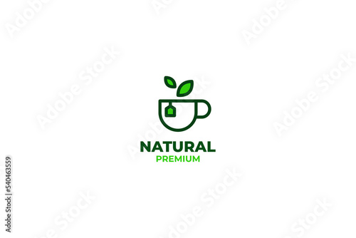 Flat cup of tea logo design vector template illustration