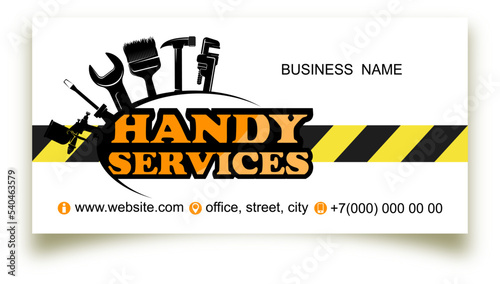 A set of construction repair tools. Repair and service business card concept