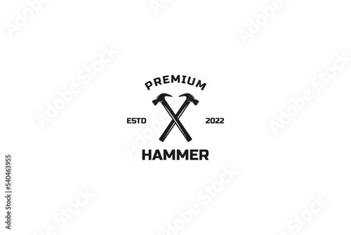 Flat woodwork hammer carpentry logo design vector illustration