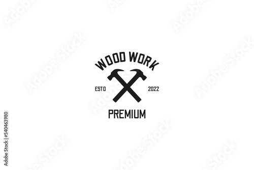 Flat woodwork hammer carpentry logo design vector illustration