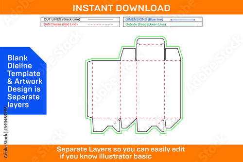Wholesale tuck end auto bottom box and custom box dieline template with resizable