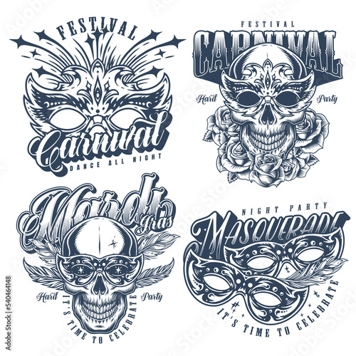 Mardi Gras set flyers monochrome