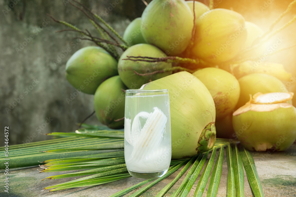 coconut juice with young coconut. Fresh coconut water, young coconut