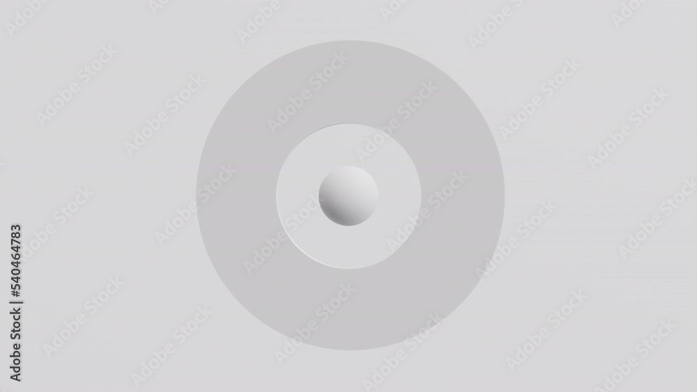 3d sphere passes through a rotating ring on white background. Simple geometric shapes movement. 3d sphere passes through a rotating ring on white background. Simple geometric shapes movement.