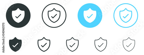 Shield check mark icon or security shield protection icon with tick symbol