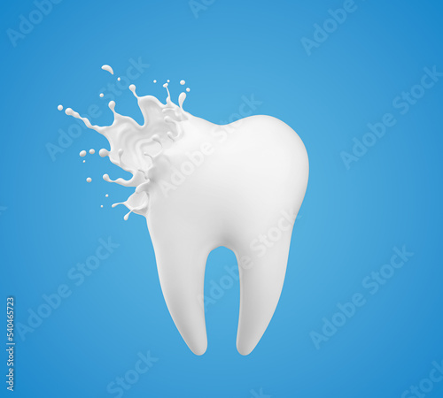 Splash of milk in form of Tooth symbol, for design elements with clipping path. 3D illustration.