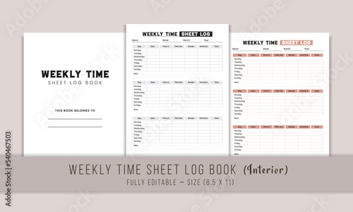 Weekly Time Sheet Log Book KDP Interior Template Design
