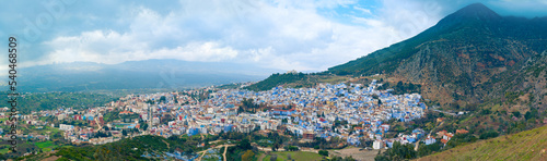 Panoramic view of "Blue town" Chefchaouen. Morocco, North Africa © O'SHI
